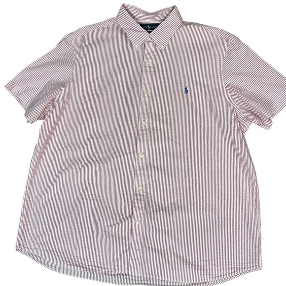 Polo Ralph Lauren Other - Polo Ralph Lauren Pink & White Seersucker Mens XXL Untucked Fit Short Sleeve